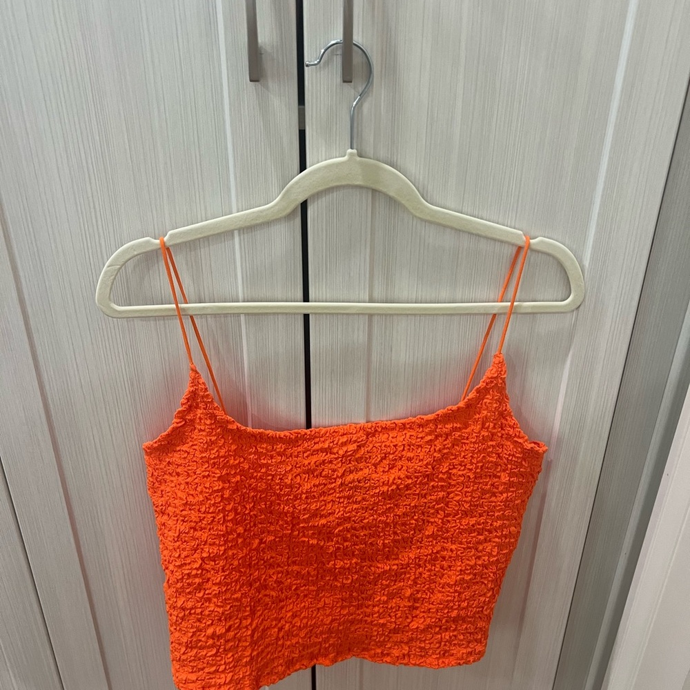 NWT- Mango Orange Smocked Crop Camisole